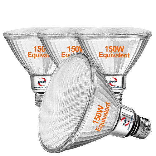 Explux Commercial-Grade LED PAR38, 150W Equivalent, 1600 Lumens, 40000 Hours, Classic Full Glass Flood Light Bulbs, Dimmable, Waterproof & Anti-Ageing, Bright White 3000K, 4-Pack