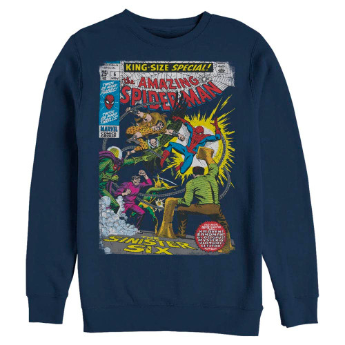 Marvel Classic Sinister6 Comic Mens Pullover Crew Fleece, Navy Blue