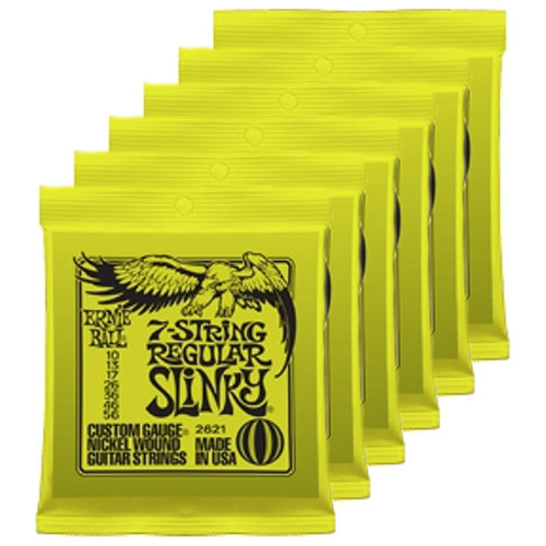 6 Sets of Ernie Ball 2621 7 String Regular Slinky 10-56 Guitar Strings