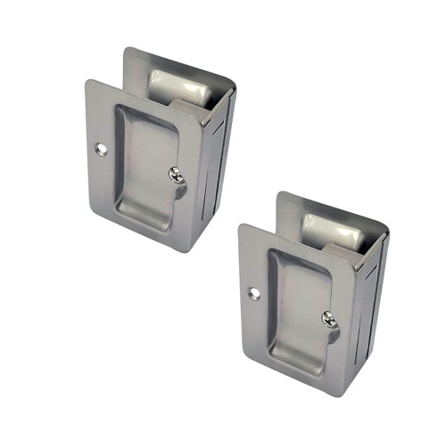QCAA Premium Quality Solid Brass Rectangular Pocket Sliding Door Pull, Passage Function, 3-1/4''X2-1/4'', Satin Nickel, 2 Pack, Made in Taiwan