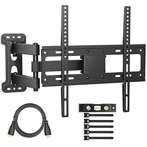 PERLESMITH TV Wall Mount Bracket Full Motion Single Articulating Arm for Most 32-55 inch LED, LCD, OLED, Flat Screen, Plasma TVs with Tilt, Swivel and Rotation Up to 77lbs VESA 400x400mm