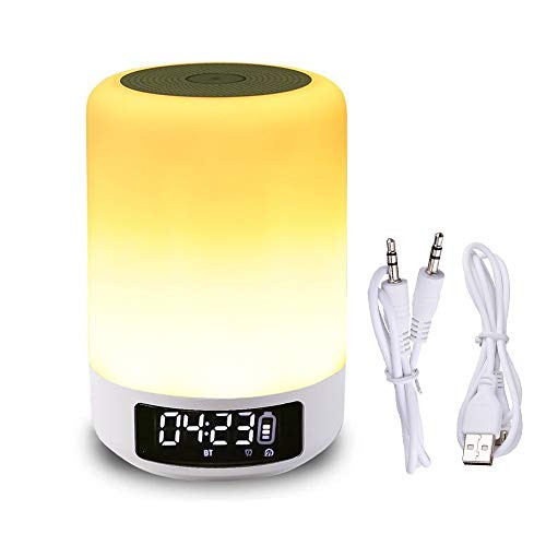 LK&smart Night Light & Alarm Clock with Bluetooth Speaker, Smart Touch Sensor Bedside Lamp, (Dimmable 3 Level Warm White Light & Six Color Changing RGB, Micro SD Supported)