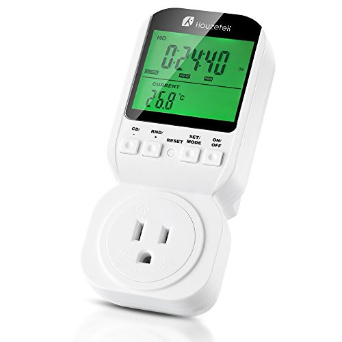 Thermostat Timer Switch, Houzetek Programmable Plug In Thermostats Multifunctional Automatic Temperature Socket Plug Controller with Digital LCD Display Probe Clock