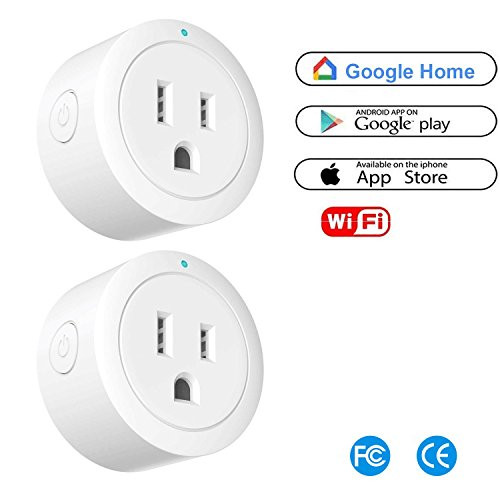 WiFi Smart Plug, Mini Wireless Smart Socket Outlet Compatible with Amazon Alexa and Google Home, Timing Function, Remote Control Your Devices Anywhere, No Hub Required, 2 Pack, White