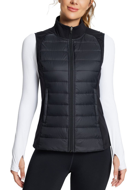 BALEAF Women's Lightweight Warm Puffer Vest Running Winter Hybrid Sleeveless Quilted Water Resistant Jacket Black M