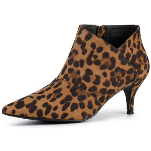 Allegra K Women's Pointed Toe Kitten Heel Cutout Leopard Ankle Boots - 10 M US