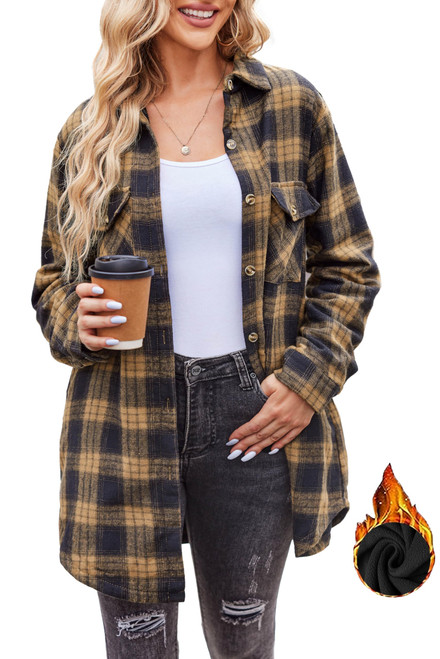 HOTOUCH Plaid Fleece Lined Jackets for Women Winter Warm Coats Flannel Shirts Button Down Winter Shackets with Pockets