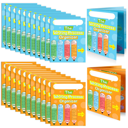 24 Pcs Writing Process Pocket Folders Writing Process 4 Pocket Laminated Student Folders School Folders with Pockets for Teacher Classroom School Supplies, 2 Styles, 9.5 x 12 Inch
