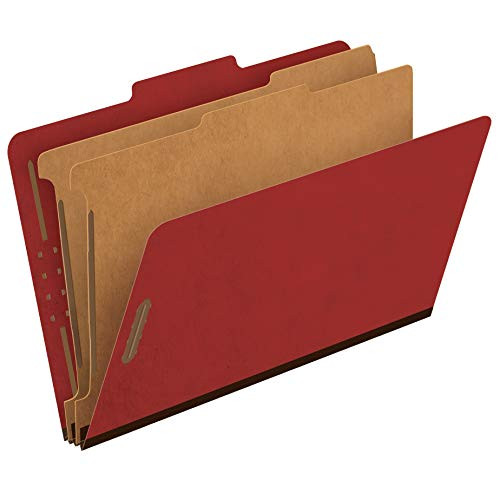 Pendaflex Recycled Classification File Folders, 2 Dividers, 2" Embedded Fasteners, 2/5 Tab Cut, Legal Size, Red, Box of 10 (29075R)