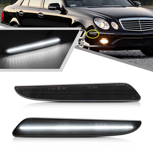 2Pcs Full White LED Side Marker Lights for Mercedes Benz E-Class W211 Facelift 2007-2009 Smoked Lens Driving Running lamp Turn Signal Light