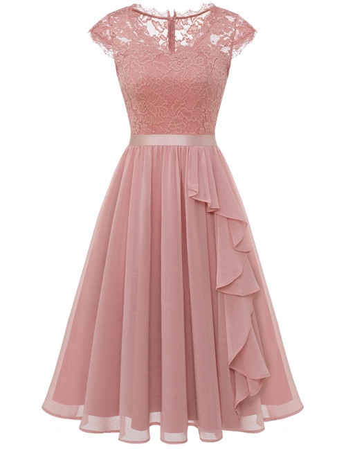 Women's V-Neck Wedding Guest Dresses Floral Lace Cocktail Party Swing Dress WT0212BlushS Women's V-Neck Wedding Guest Dresses Floral Lace Cocktail Party Swing Dress WT0212BlushS