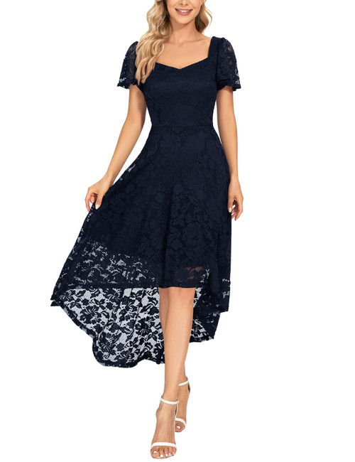 MUADRESS Women Floral Lace Bridesmaid Party Dress High Low Hem V Neck Formal Dresses for Wedding, Cocktail Navy M MUADRESS Women Floral Lace Bridesmaid Party Dress High Low Hem V Neck Formal Dresses for Wedding, Cocktail Navy M