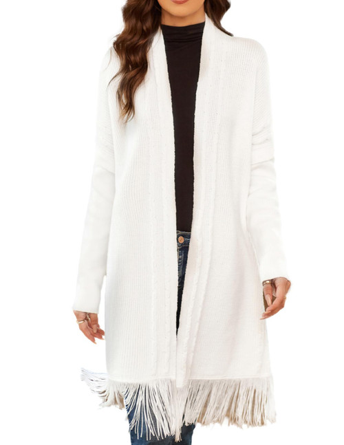 GRACE KARIN Women's Long Cardigans Oversized Cardigan Sweater with Tassel, XL White, CL2499