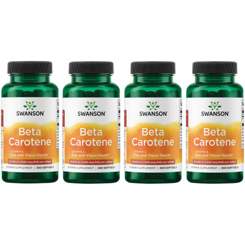 Swanson Beta-Carotene Vitamin A 25000 IU Softgels - Skin, Eye, and Immune System Health - Antioxidant Support - 7500 mcg (300 Softgels) (4 Pack)