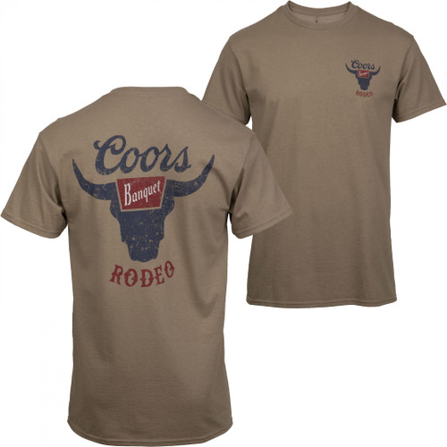 Coors Banquet Rodeo Logo Distressed Front and Back Tan T-Shirt (as1, Alpha, l, Regular, Regular, Large)