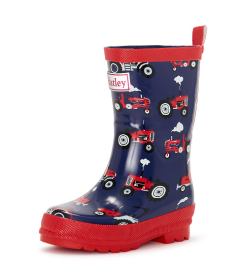 Hatley Boy's Printed Rain Boots Raincoat, Red Farm Tractors, 10 Little Kid