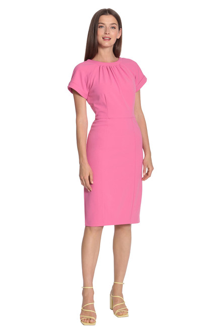 Maggy London Women's Petite Short Sleeve Sheath Scuba Crepe Dress, Ibis Rose, 8