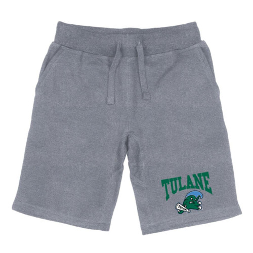 Tulane University Green Waves Premium Fleece Drawstring Shorts Heather Grey Large