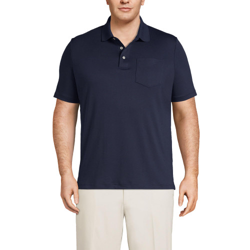 Lands' End Mens Short Sleeve Pocket Supima Polo Radiant Navy Tall Large