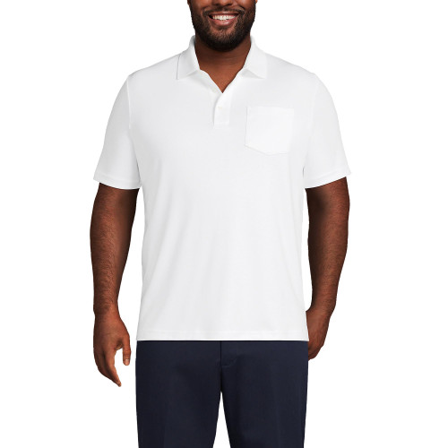 Lands' End Mens Short Sleeve Pocket Supima Polo White Regular XX-Large