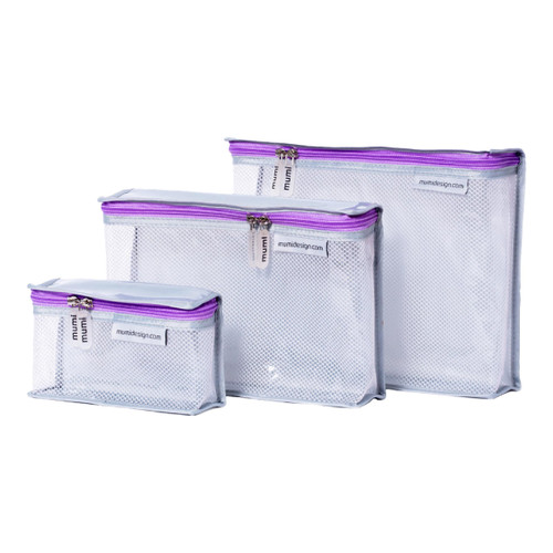 MUMI Leak Proof Travel Toiletry Bag Set of 3 - Purple