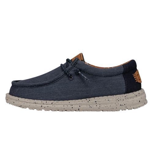 Hey Dude Wally Youth Washed Canvas Navy Size 4 | Boy's Loafers | Boy's Slip On Shoes | Comfortable & Light Weight