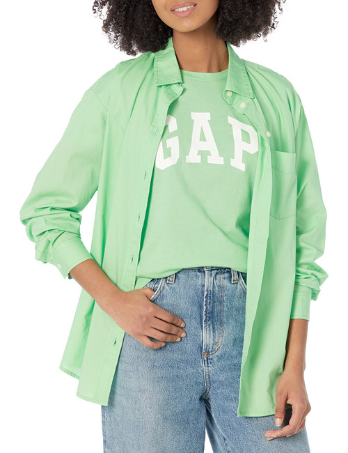 GAP Womens Long Sleeve Poplin Big Shirt Bright Aloe Global XL