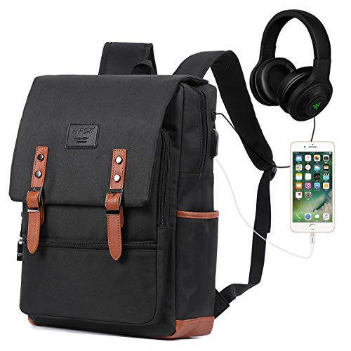 Vintage Laptop Backpack for Women Men School College Backpack with USB Charging Port Fashion Backpack Fits 15.6 inch Notebook Black Vintage Laptop Backpack for Women Men School College Backpack with USB Charging Port Fashion Backpack Fits 15.6 inch Notebook Black