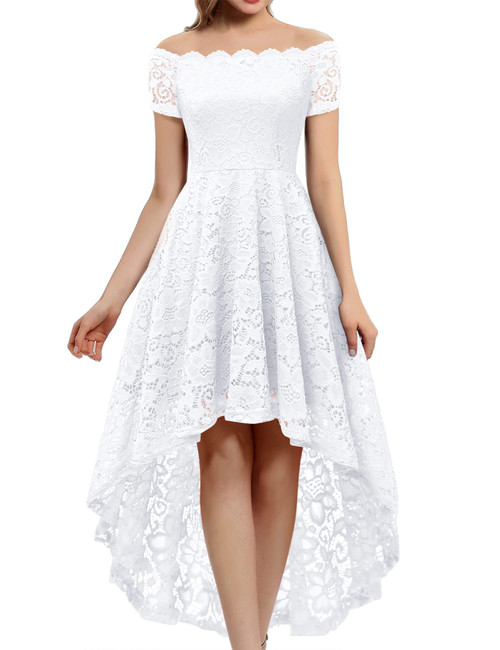 Dressystar Women's Lace Cocktail Dress Hi-Lo Off Shoulder Bridesmaid Swing Formal Party Dress 0042 White XXL Dressystar Women's Lace Cocktail Dress Hi-Lo Off Shoulder Bridesmaid Swing Formal Party Dress 0042 White XXL