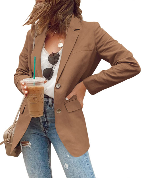Newffr Womens Open Front Blazers Casual Long Sleeve Lapel Collar Button Down Work Office Jackets Blazer with Pocket Brown Newffr Womens Open Front Blazers Casual Long Sleeve Lapel Collar Button Down Work Office Jackets Blazer with Pocket Brown