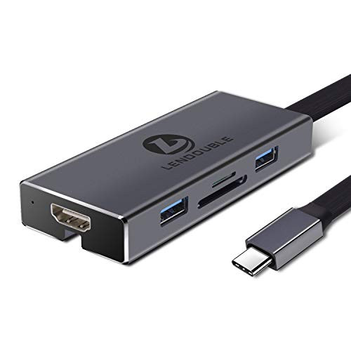 USB C Hub with Type C, LENDOUBLE Aluminum 6-in-1 Type C Hub with 4K USB C to HDMI, 2 USB 3.0 Ports, SD/TF Card Reader, USB-C Power Delivery, Portable for Mac Pro and Other Type C Laptops