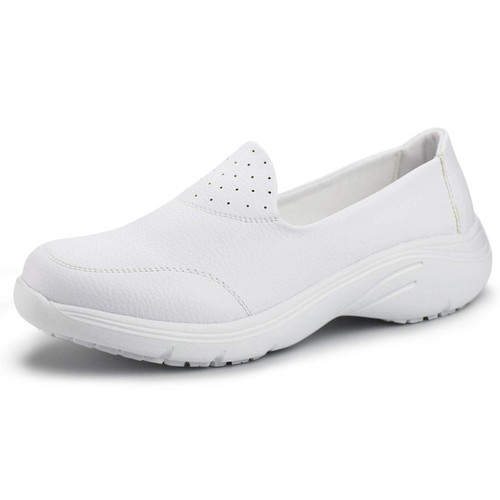 Hawkwell Women's Slip On Nursing Shoes Comfortable Lightweight Slip Resistant Work Shoes,White Synthetic Leather,8 M US