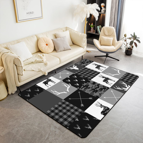 Deer Antler Rug 3x5 Camouflage Rustic Animal Area Rug for Kids Adults, Animals Hunting Carpet for Bedside, Plaid Grid Geometry Patchwork Non Shedding Decorative Rug for Adult, Black Deer Antler Rug 3x5 Camouflage Rustic Animal Area Rug for Kids Adults, Animals Hunting Carpet for Bedside, Plaid Grid Geometry Patchwork Non Shedding Decorative Rug for Adult, Black
