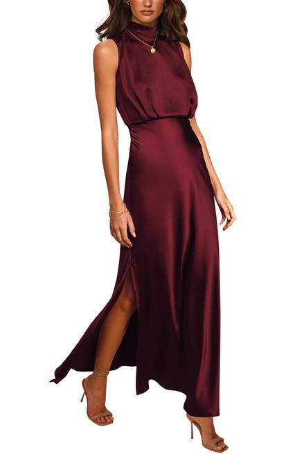PRETTYGARDEN Women's Long Formal Satin Dress Mock Neck Sleeveless Side Slit Flowy Maxi Tank Dresses (Wine Red,Medium) PRETTYGARDEN Women's Long Formal Satin Dress Mock Neck Sleeveless Side Slit Flowy Maxi Tank Dresses (Wine Red,Medium)