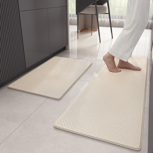 Color G Kitchen Rugs Sets of 2 Anti Fatigue Mats for Kitchen Floor, Cushioned Kitchen Mats and Rugs Non Skid Comfort Memory Foam Standing Mat for Kitchen, Sink, Office, Laundry, 17"x29"+17"x59", Wheat