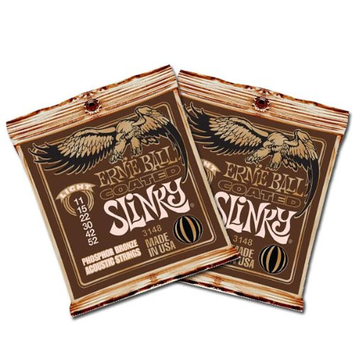 Ernie Ball Acoustic Guitar Strings - Coated Phosphor Bronze - LT 11-52 - 2 Pack