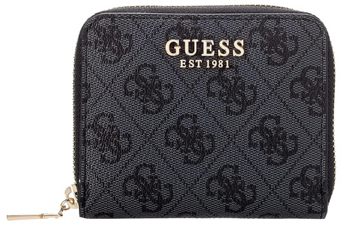 GUESS womens Laurel Small Zip Around Wallet, Coal Logo, one size US