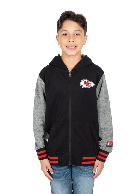 Ultra Game NFL Boy's Super Soft Fleece Full Zip Varisty Hoodie Sweatshirt, Kansas City Chiefs, Team Color, 10-12 Ultra Game NFL Boy's Super Soft Fleece Full Zip Varisty Hoodie Sweatshirt, Kansas City Chiefs, Team Color, 10-12