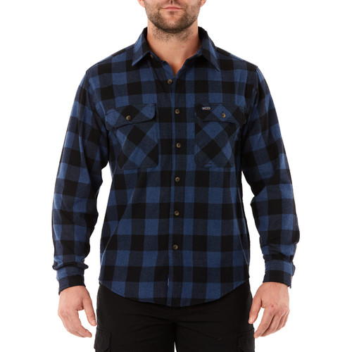 Smith's Workwear mens Buffalo Two Pocket Flannel Button Down Shirt, Heather Blue/Black-203, X-Large US