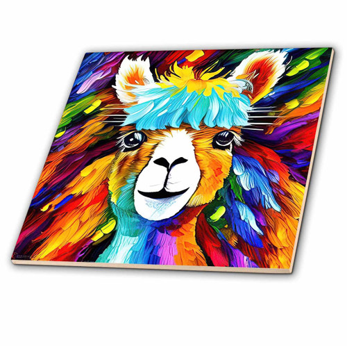 3dRose Artistic Image of an Alpaca Animal. Bold Colors. Digital Painting - Tiles (ct-379151-3)