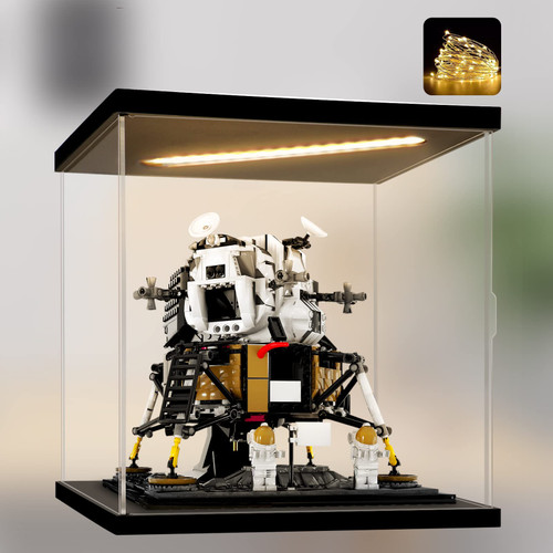 Naconmlet Acrylic Display Case for Lego NASA Apollo 11,Acrylic Box Display Stand for Lego Set Dustproof Showcase with Led Light for Action Figures or Trophy (with Ceiling Light, 9.8*9.8*9.8inch)