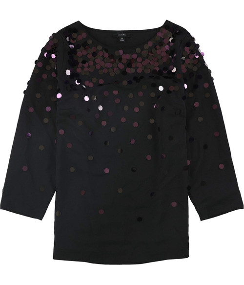 Alfani Womens Sequined Pullover Blouse, Black, 1X