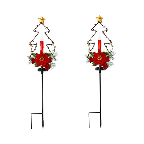 DOITOOL 2 Pcs Christmas Tree Lights Christmas Tree Pathway Marker Solar Lawn Light Lawn Night Light Garden Light Decor Led Lawn Lamp Solar Fence Lights Led Decor Outdoor Spotlight Hardware