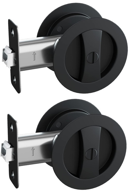 goldenwarm Pocket Door Lock, Matte Black Contemporary Privacy Round Pocket Door Hardware, Black Sliding Pocket Door Lock(2 Pack)