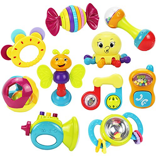 iPlay, iLearn 10pcs Baby Rattles Teether, Shaker, Grab and Spin Rattle, Musical Toy Set, Early Educational Toys for 3, 6, 9, 12 Month Baby Infant, Newborn iPlay, iLearn 10pcs Baby Rattles Teether, Shaker, Grab and Spin Rattle, Musical Toy Set, Early Educational Toys for 3, 6, 9, 12 Month Baby Infant, Newborn