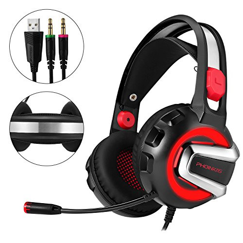 Stereo Gaming Headset for PS4 Xbox One, PHOINIKAS 3.5mm Bass Over Ear PC Gaming Headphones with Mic, Surround Sound, Noise Isolation, Volume Control, LED Light for Laptop, Mac, iPad, Computer Stereo Gaming Headset for PS4 Xbox One, PHOINIKAS 3.5mm Bass Over Ear PC Gaming Headphones with Mic, Surround Sound, Noise Isolation, Volume Control, LED Light for Laptop, Mac, iPad, Computer