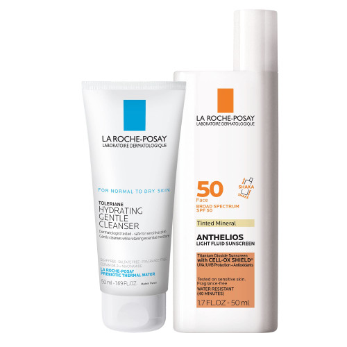 La Roche-Posay Anthelios Tinted Mineral Sunscreen Full Size with Travel Size Mini Toleriane Caring Wash