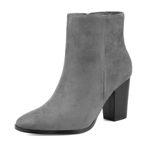 DREAM PAIRS Women's Grey Suede Chunky Block Heel Ankle Booties Size 7 B(M) US Anita