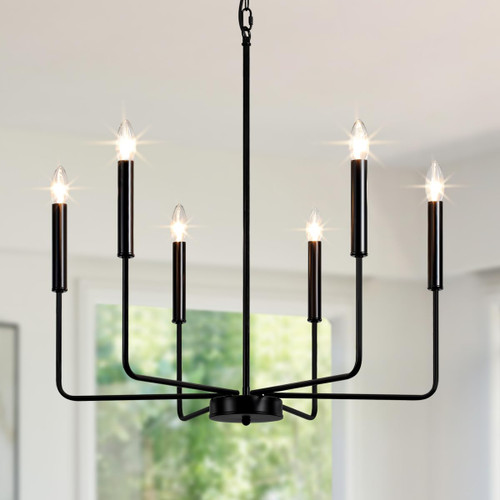Black Candle Chandelier for Dining Room - 6-Lights Modern Farmhouse Chandelier Rustic Industrial Candle Hanging Chandelier Light Fixtures for Living Room Kitchen Island Entryway Iron Chandelier Black Candle Chandelier for Dining Room - 6-Lights Modern Farmhouse Chandelier Rustic Industrial Candle Hanging Chandelier Light Fixtures for Living Room Kitchen Island Entryway Iron Chandelier