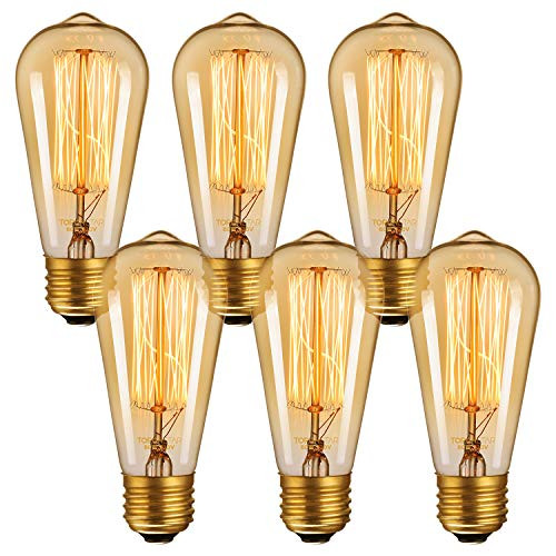 TORCHSTAR Vintage Edison Bulb, Dimmable 60W ST64 Antique Squirrel Cage Filament Light Bulb, E26 Base, 2700K Soft White, for Pendant, Chandelier, Lantern, Wall Scone, Pack of 6